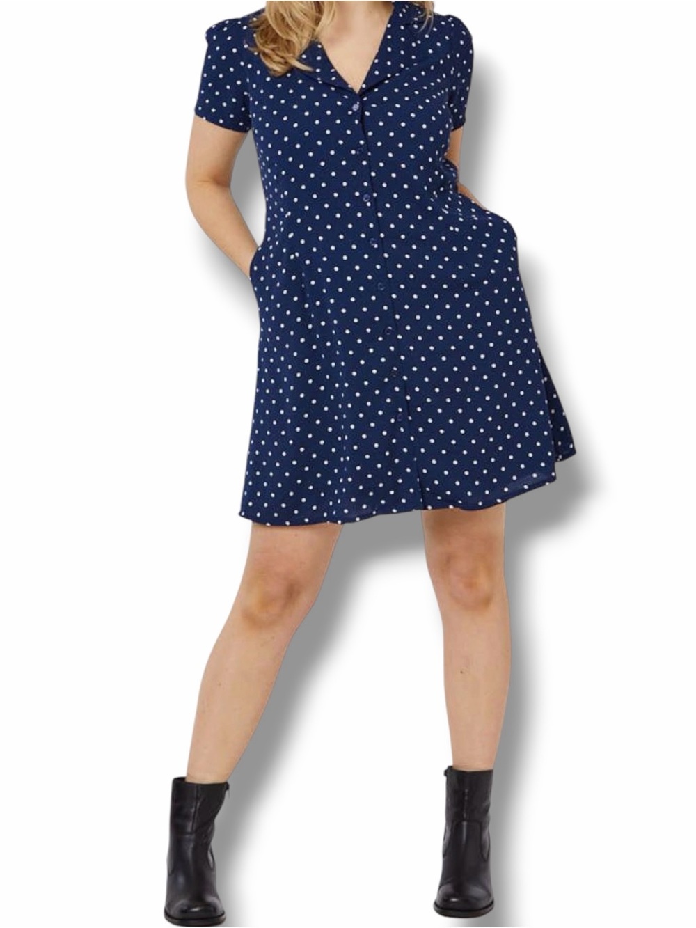 Joanie Freida Polka Dot Navy White Dress Size 16
